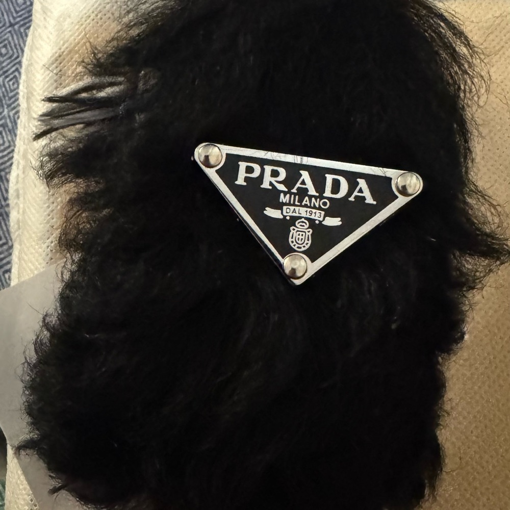 Prada Black & Red Fur Charm with Metallic Red Accents